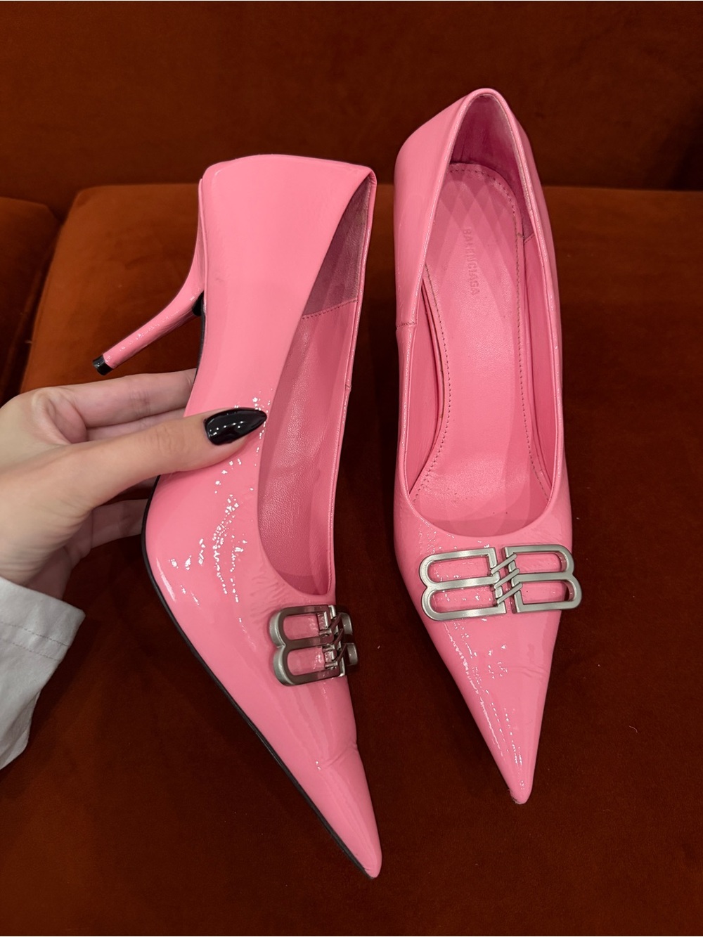 Balenciaga Pink Patent Leather Kitten Heels - size 36